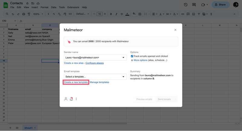 mailmeteor in google sheet