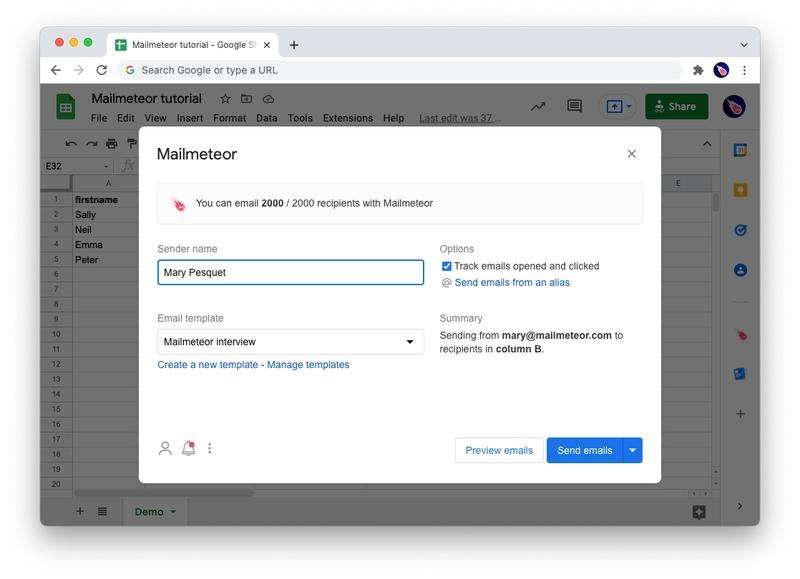 mailmeteor sending email
